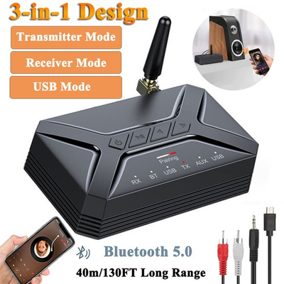 #ad Bluetooth 5.0 Transmitter Receiver Audio Adapter Long Range for TV Home Stereo $13.66