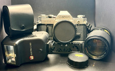 Vintage Canon AE-1 Camera 35mm Body DeJur Lens Flash Teleconverter Lot Untested