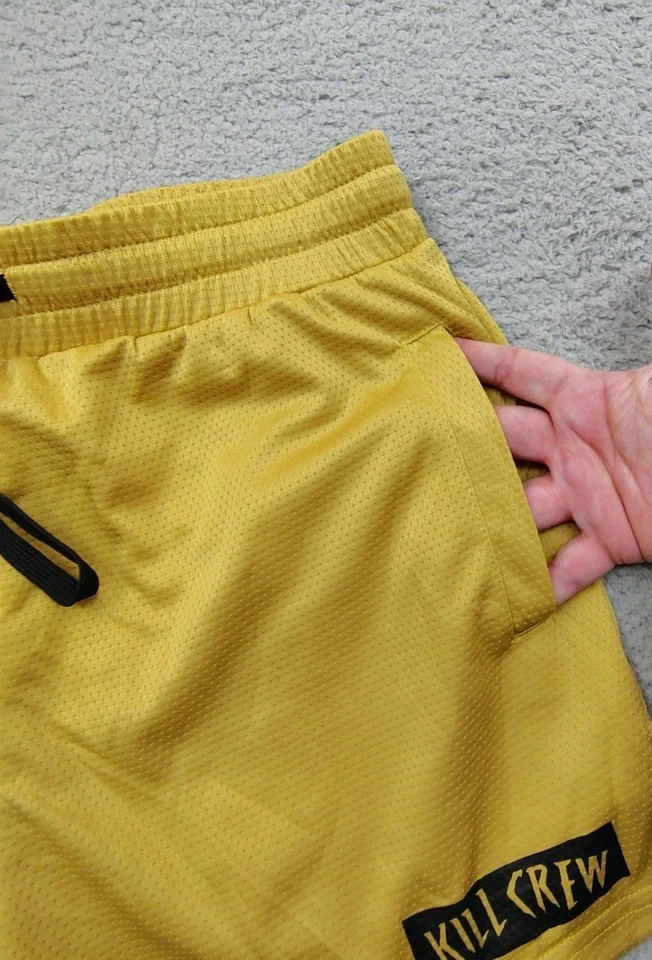 Pantalones Cortos Kill Crew Para Hombre Muay Thai Llama Grandes Dorado Amarillo Negro Medio Muslo Foto 3 de 4