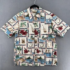 Vintage Paradise Bay Hawaiian Aloha Shirt Mens L Cotton Island Ukulele Floral