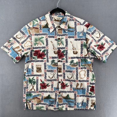 Vintage Paradise Bay Hawaiian Aloha Shirt Mens L Cotton Island Ukulele Floral