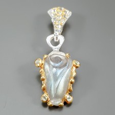 Gemstone AAA Carving Natural Labradorite Pendant 925 Sterling Silver  /NP50586