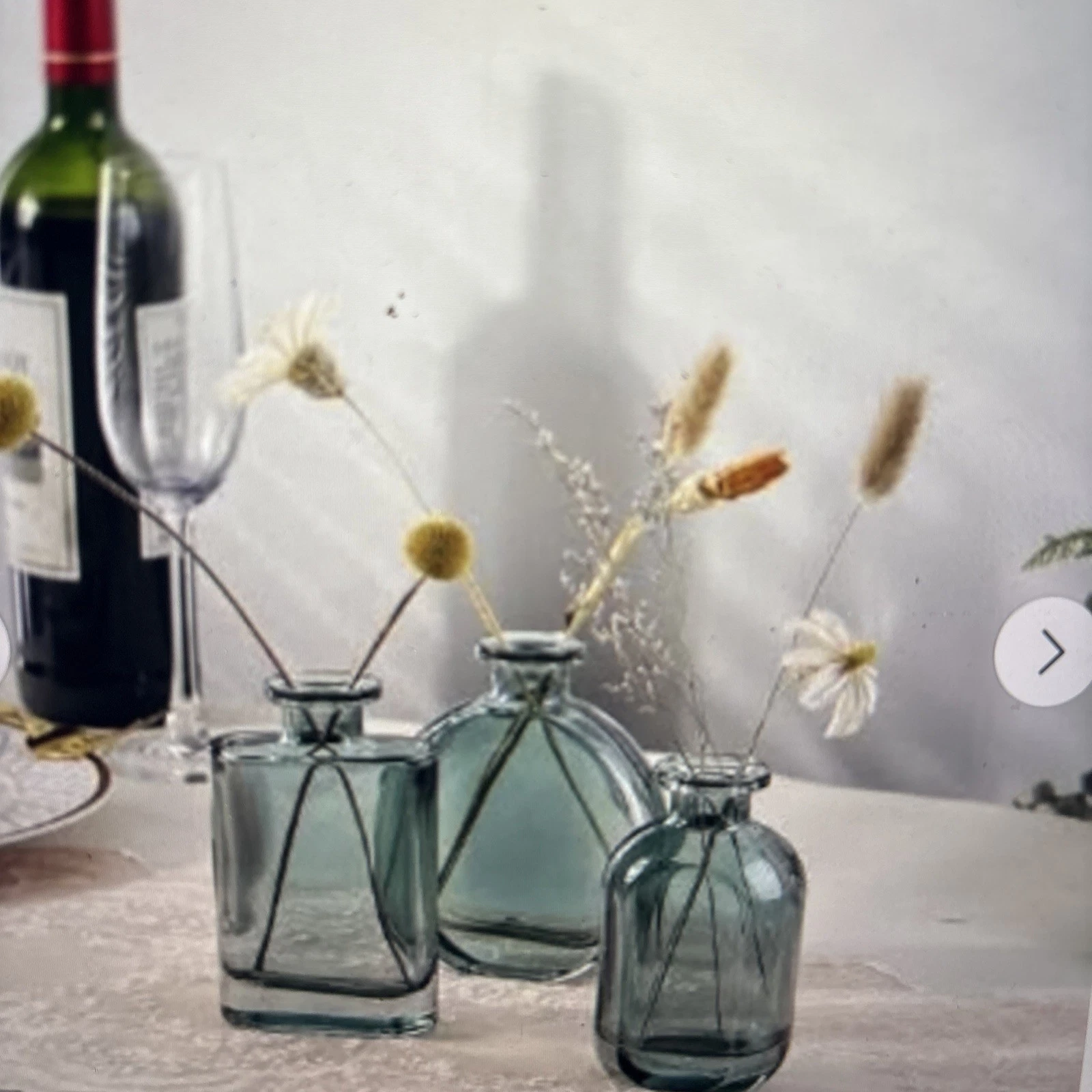 30 Piece - Joeyan Green Glass Bud Vase Set of 3 - Decorative Rustic Flower Vase