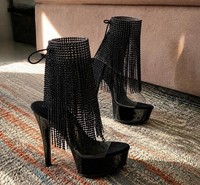Pleaser Style Heels Platform Fringed Blk Uk 6