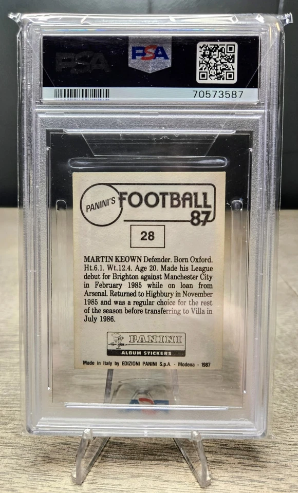 1986-87 Panini Football UK 87 #28 Martin Keown Rookie Sticker Card PSA 3 RC EPL - Image 2 of 2
