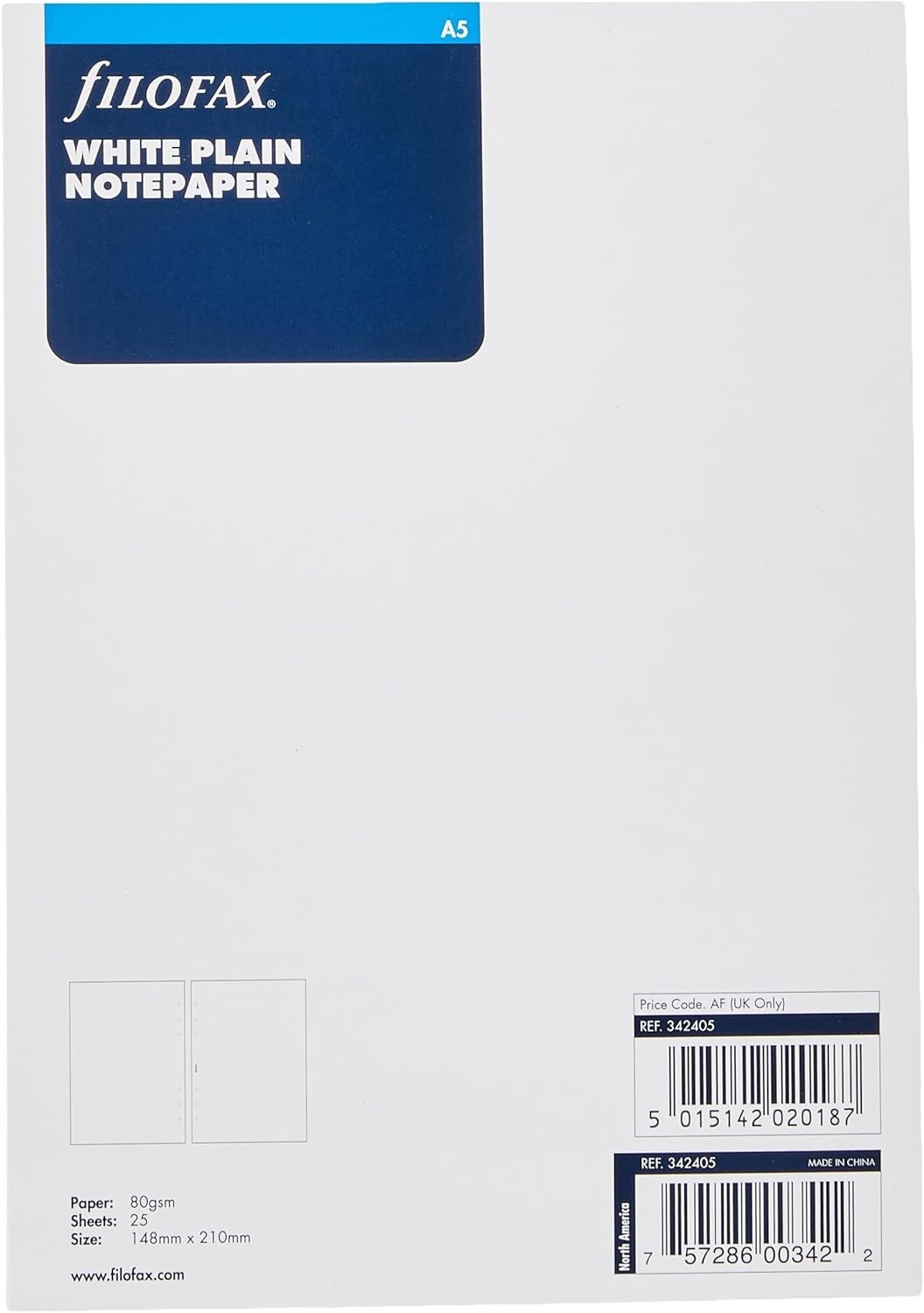 Filofax A5 White Plain Notepaper 342405