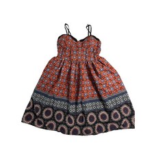 BAND of GYPSIES Boho Sundress OrangeBlack Medallion Print Strap Fit Flare Size M