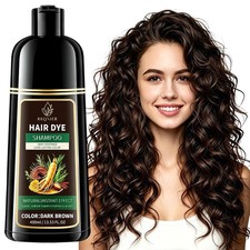 Dark Brown Hair Dye Shampoo for 100% Gray Coverage, Semi-Permanent Color