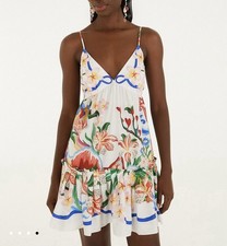Farm Rio Garden Of Life Mini Dress Tropical Strapless White Small