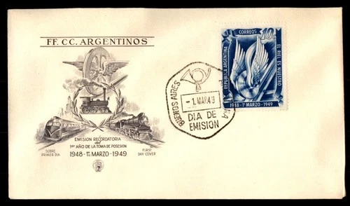 Mayfairstamps Argentina FDC 1949 Wheel With Wings on Track First Day Cover aax_1