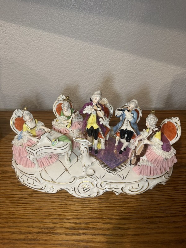 Vintage Dresden Lace Musical Porcelain Figurines