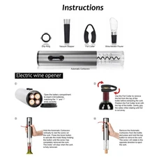 Electric Wine Opener Set Cork Remover Tool Kit Aerator Pourer Foil Cutter Vacuum