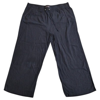 Marks Spencer Trousers Womens 24 Navy Linen Wide Leg Elastic Pleat Drawstring
