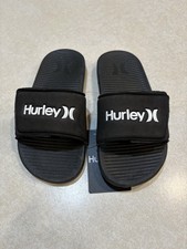 Hurley Adjustable Slides Sandals Kids Size 1 Black White Bane-V NWT