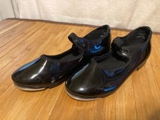 Capezio Tele Tone Girls Tap Shoes Black Patent Mary Jane Dance US 2