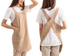 Cotton Cross Back Apron Solid Color Cooking Kitchen Garden Smock Pocket Woman