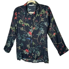 H&K Collection Black Pink Blue Green Floral Collared Button Long Sleeve Shirt SM