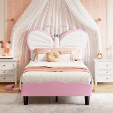 Kinder Bett 90x200cm, Polsterbett Mädchen Bett mit-Lattenrost, Prinzessin Bett