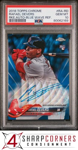 2018 TOPPS CHROME ROOKIE AUTO BLUE WAVE REFRACTOR RAFAEL DEVERS RC #/150 PSA 10