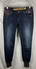 Desigual Women  s Size 30 Embroidered Blue Dark Denim Joggers Stretch  8-10 