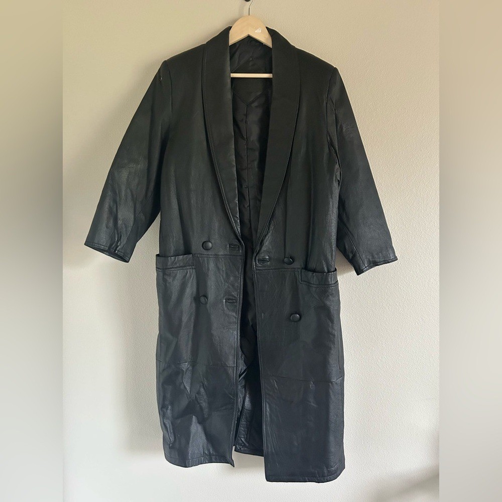 Preston & York Coat Women's MED Black Lamb Skin Long Leather Jacket Trench VTG