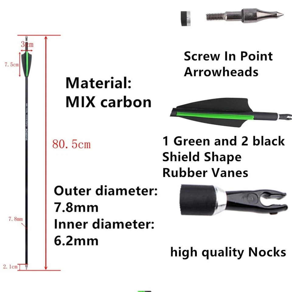 30" Carbon Arrow SP500 Arrow Quiver Compound Recurve Archery Hunt Shooting - Image 2 of 4