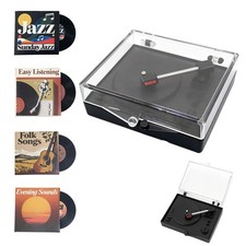 1:12 Scale Mini Record Player with 4 Pcs Miniature Records Set, Realistic Vinyl