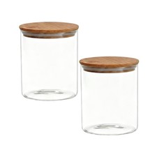 2 Piece Clear Glass Canister Food Storage Jar With Airtight 250 mL, clear