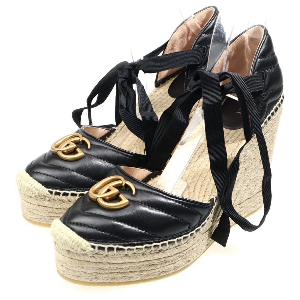 GUCCI Size: 40 GG Marmont Wedge Sole Sandals Heel Black 573023 Women's[Grade S] thumbnail 2