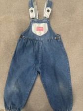 Vtg Oshkosh B Gosh Vestal Denim Overalls Striped W/ Bow 90 s Girls 3T