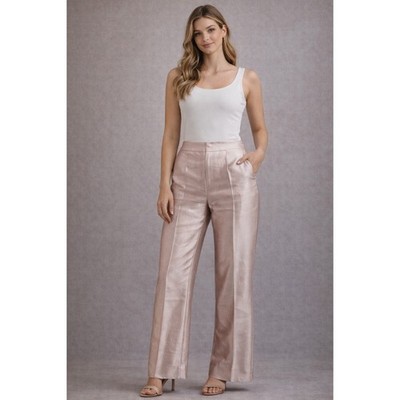 Zara Basic Satin Wide Leg Pants Pink High Rise Minimalist Chic Womens L