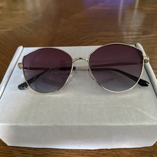 Women  s Sunglasses Gold Round Frames Purple Lens NEW 