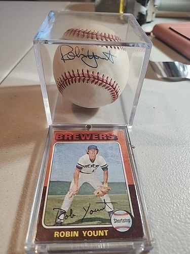 Robin Yount Signed Official AL Baseball HOF  Brewers Autographed And 75 TOPPS