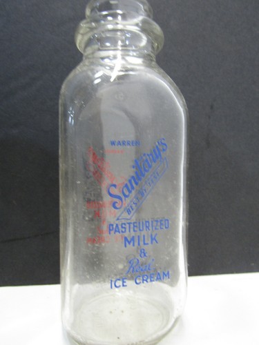 OLD SANITARY'S PASTURIZED ICE CREAM DAIRY MILK GLASS JUG JAR VASE BOTTLE - Picture 2 of 2
