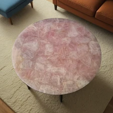 Natural Rose Quartz Agate Round Coffee Table Top Slab – Perfect Patio Decor
