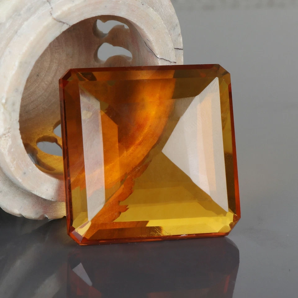 99.70 Ct. Large Yellow Citrine Square Cut Loose Gemstone Gift for Women Daughter - Image 2 of 4
