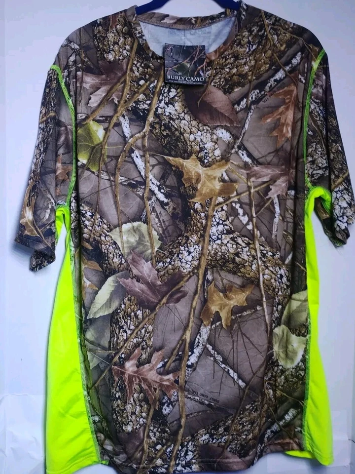 WFS CAMO shirt mens XL Burly Camo high visibility yellow sides short sleeve hunt - Image 3 of 4