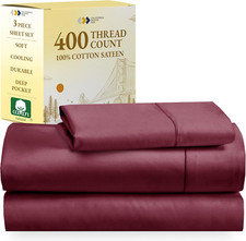 Luxurious 100 Cotton Twin XL Sheets Set - 400 TC Sateen, Deep Pocket, Burgundy