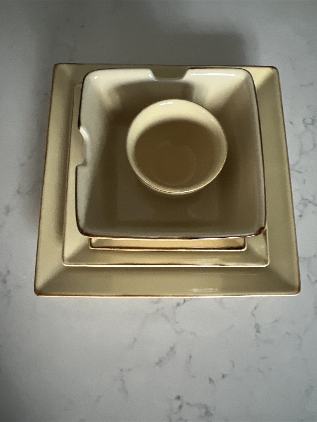 Pottery Barn Square Asian Yellow 5 Piece Dinnerware Stoneware Japan Place Set