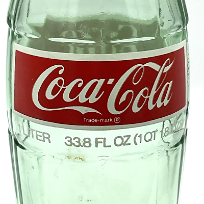 Vintage 33.8 Fl Oz 1 Liter Green Glass Coke Bottle & Cap Coca Cola
