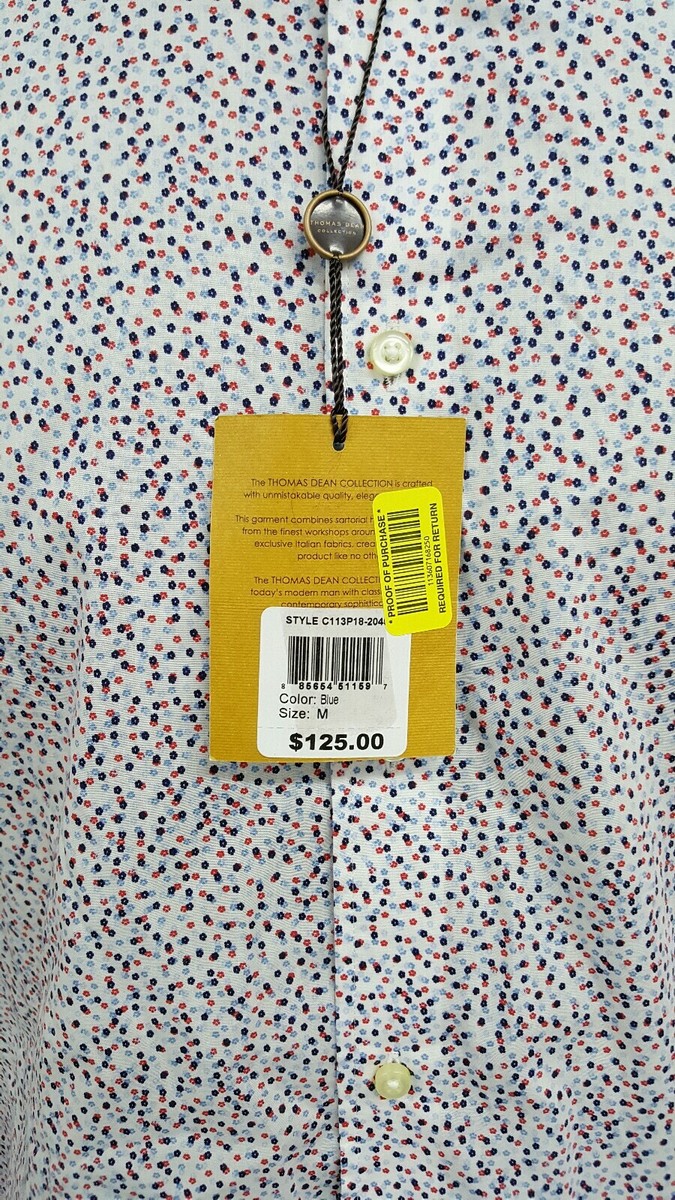 Thomas Dean White Multi Floral Button Front L/S Men's Shirt NWT