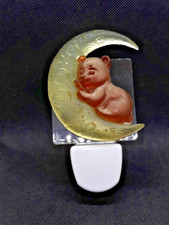 Cute Baby Bear Sleeping on a Moon Handmade Resin Night Light Nursery Decor Gift