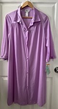 NWT Vintage 90s Vanity Fair Lavender Knee Length Sleepwear Soft Nylon Button Up