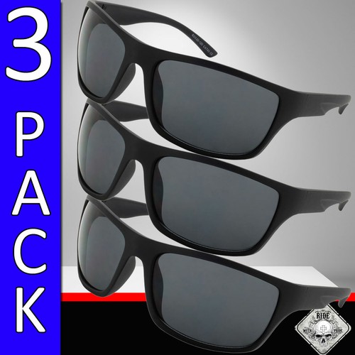 MENS SUNGLASSES SPORT WRAP STYLE ALL BLACK SUPER DARK SUNGLASS LOCS