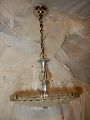 Antique Frosted Glass Art Deco Light Fixture Ceiling Chandelier