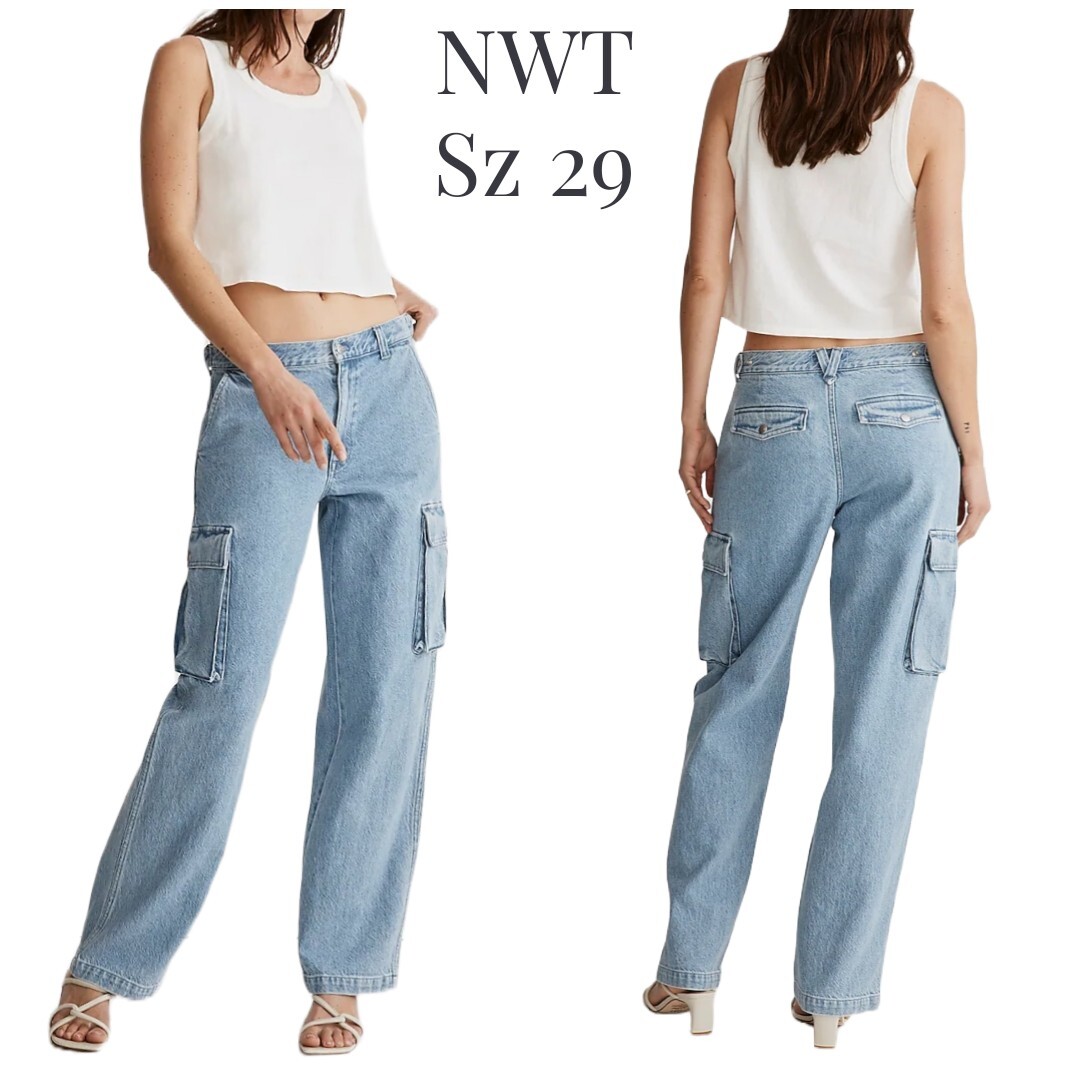NWT Madewell Low-Slung Straight Cargo Jeans in Coleman Wash