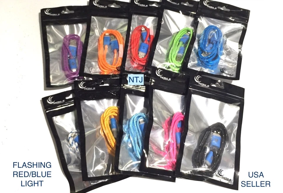 NTJ FLASH BRAIDED LED light-up power charger cable for iPhone 7 6 5 4s micro USB - Image 2 of 4