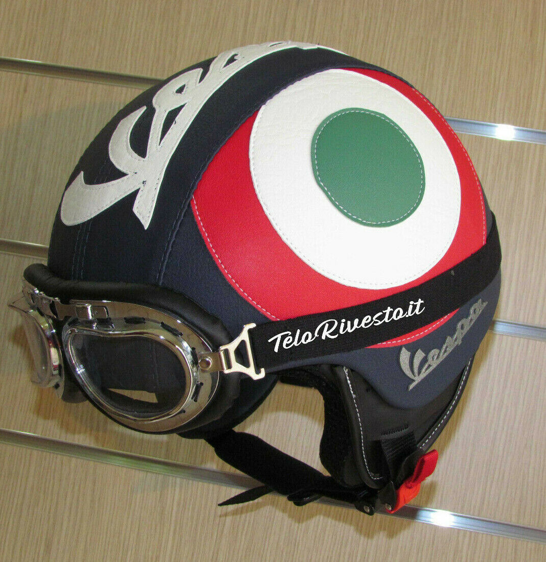 Casco blu personalizzato Vespa Vintage in pelle Bandiera Italia Italian S,M,L,XL