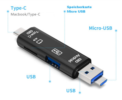 5 in 1 USB 3.0 Typ-C SD Kartenleser OTG Adapter Speicherkarten iPhone 15 Samsung