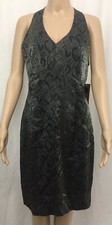 Carole Little Diamond Back Cocktail Dress Size 10 Gray Black Snakeskin Print NWT